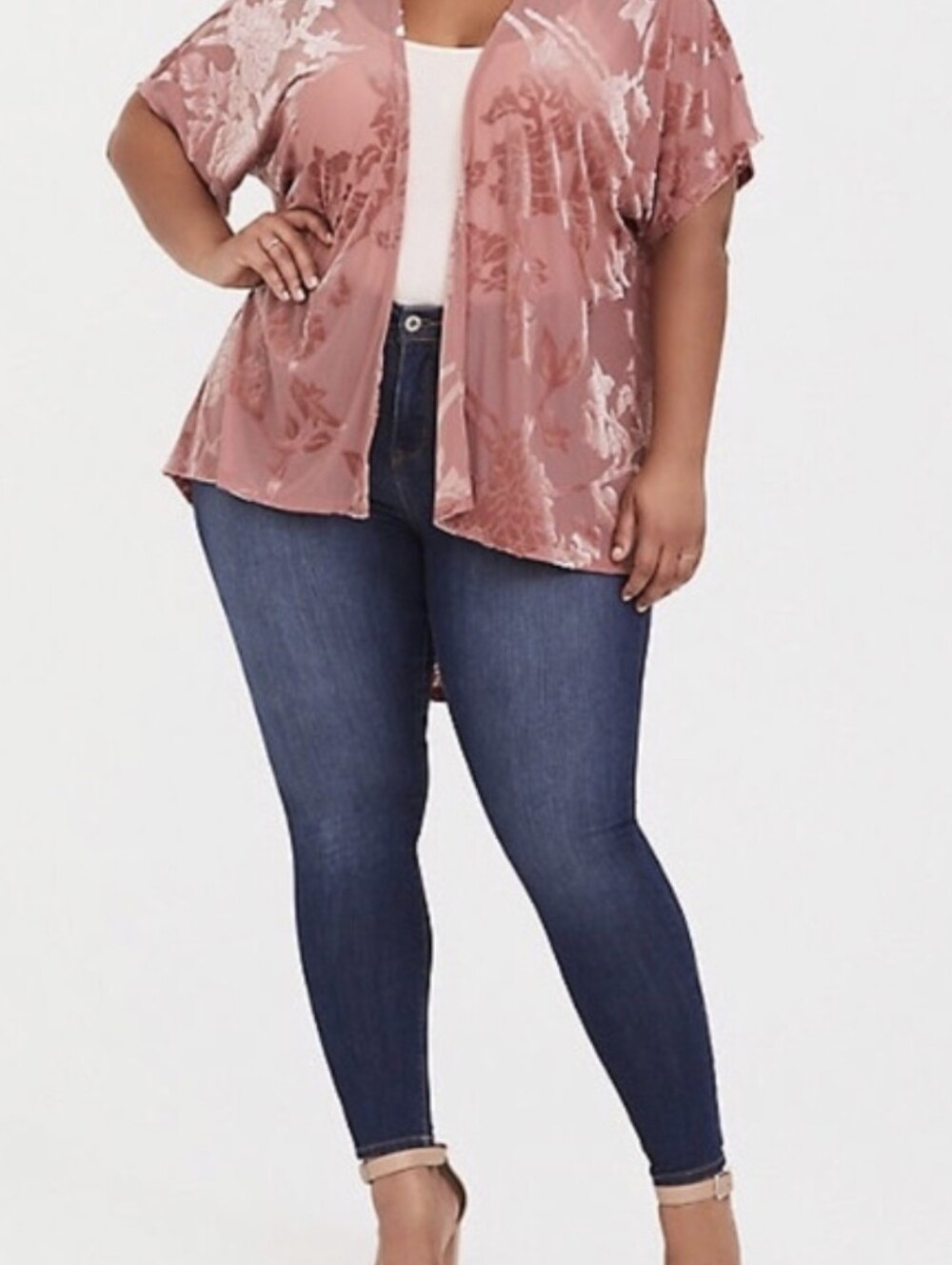 Torrid Dusty Rose Velvet Burnout Floral Kimono